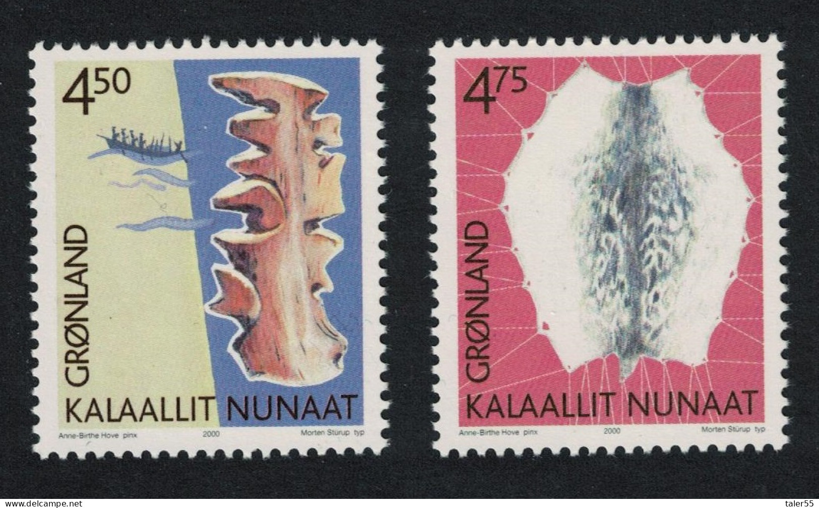 Greenland Wooden Map Sealskin Cultural Heritage 1st Series 2v 2000 MNH SG#382-383 MI#356-357 Sc#376-377 - Ongebruikt