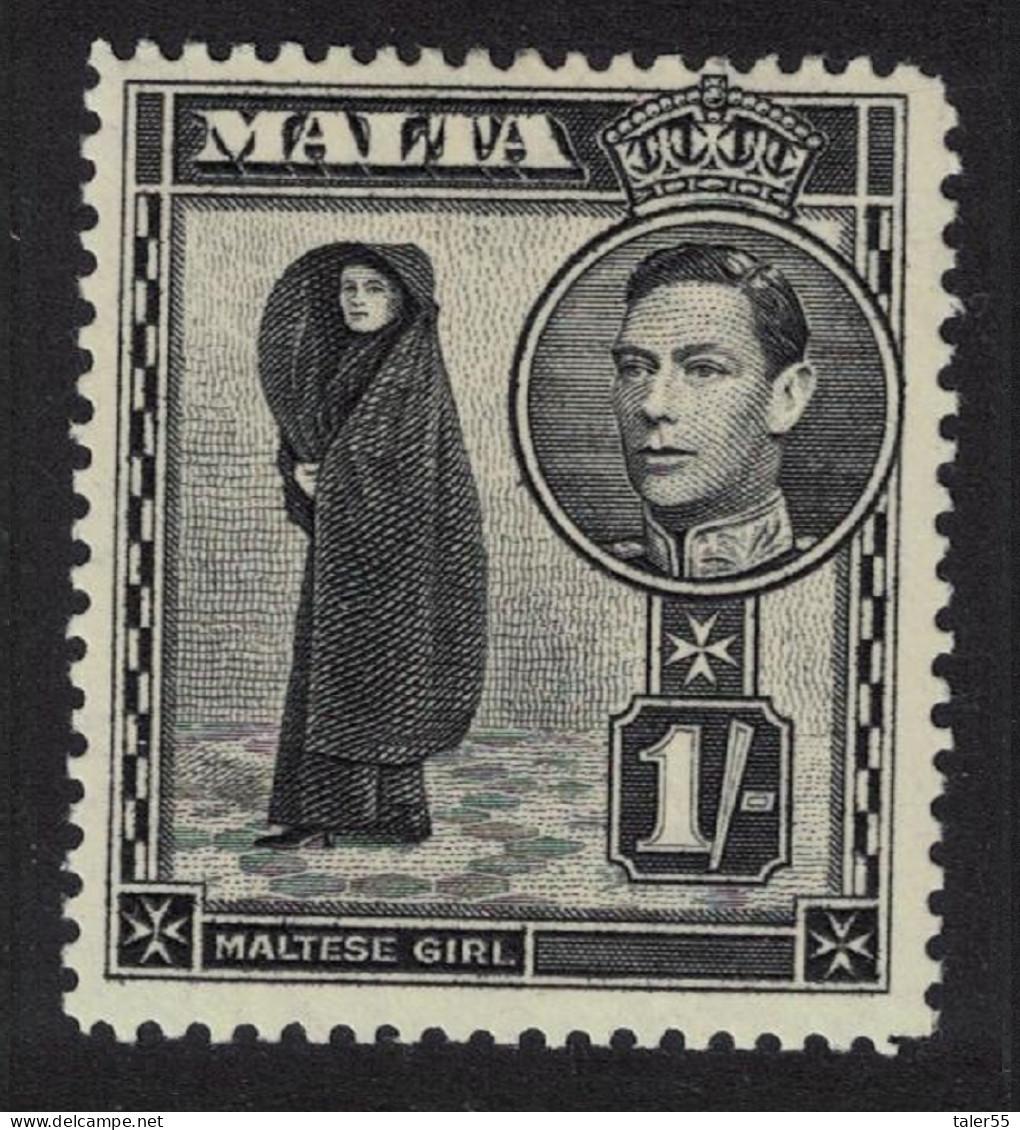 Malta Maltese Girl Wearing Faldetta 1s Black 1938 MNH SG#226 - Malta (...-1964)