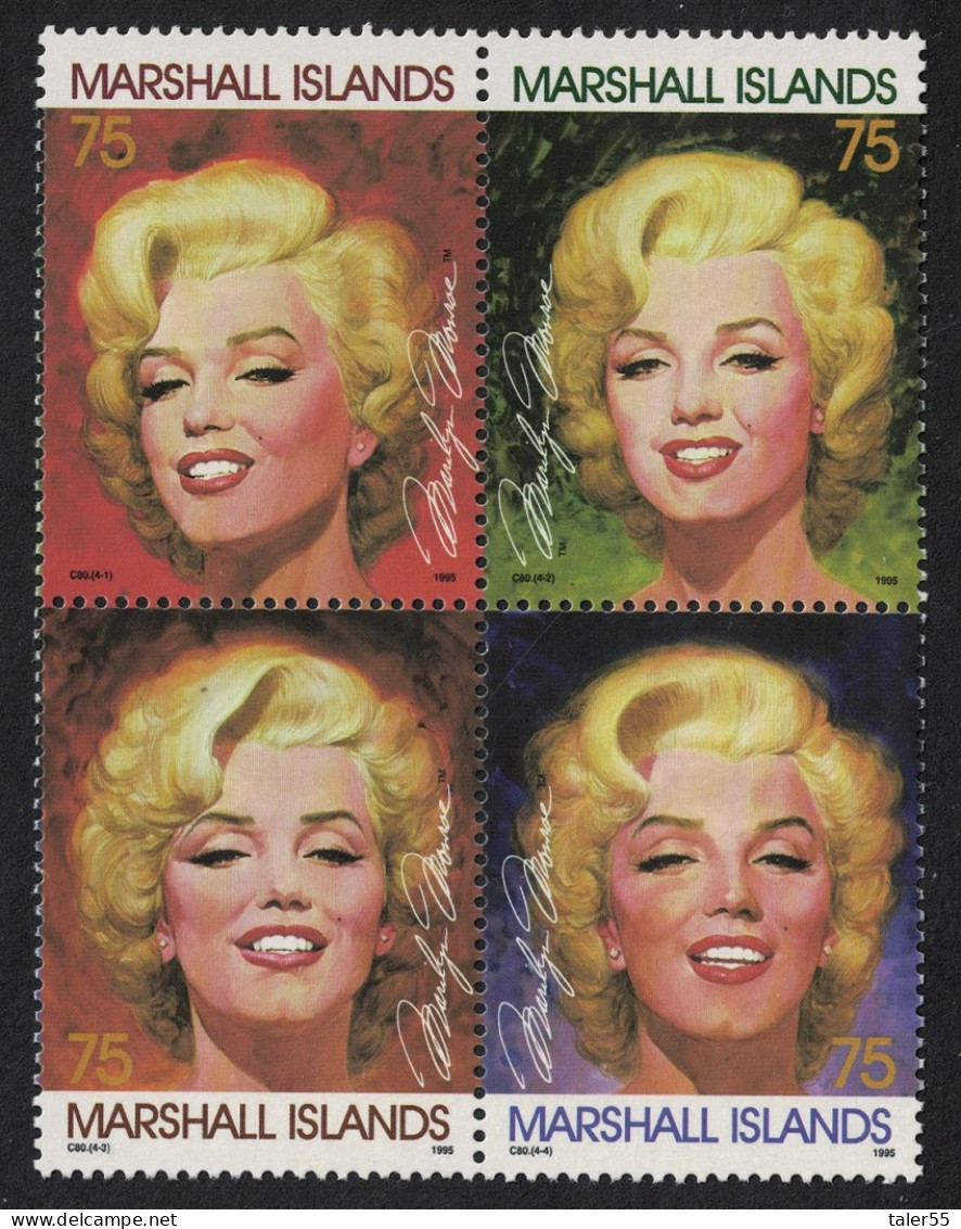 Marshall Is. Marilyn Monroe Actress 4v Blocks Of 4 1995 MNH SG#606-609 - Marshall