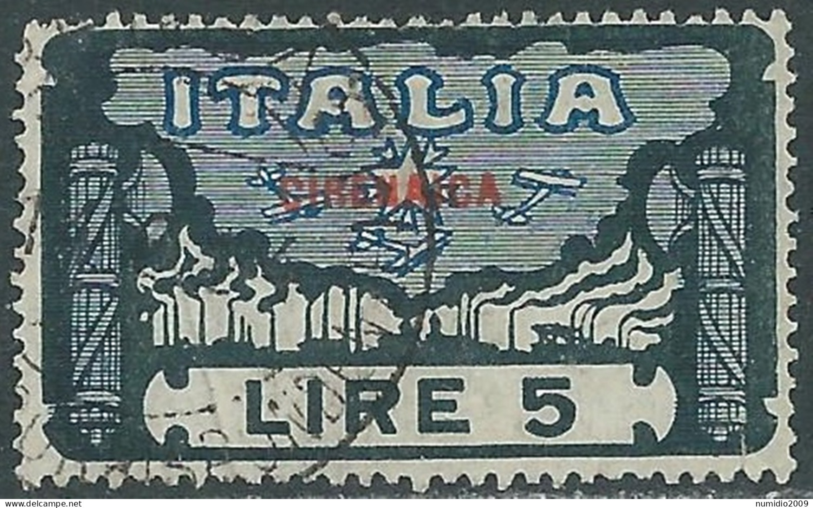 1923 CIRENAICA USATO MARCIA SU ROMA 5 LIRE - RA12-2 - Cirenaica