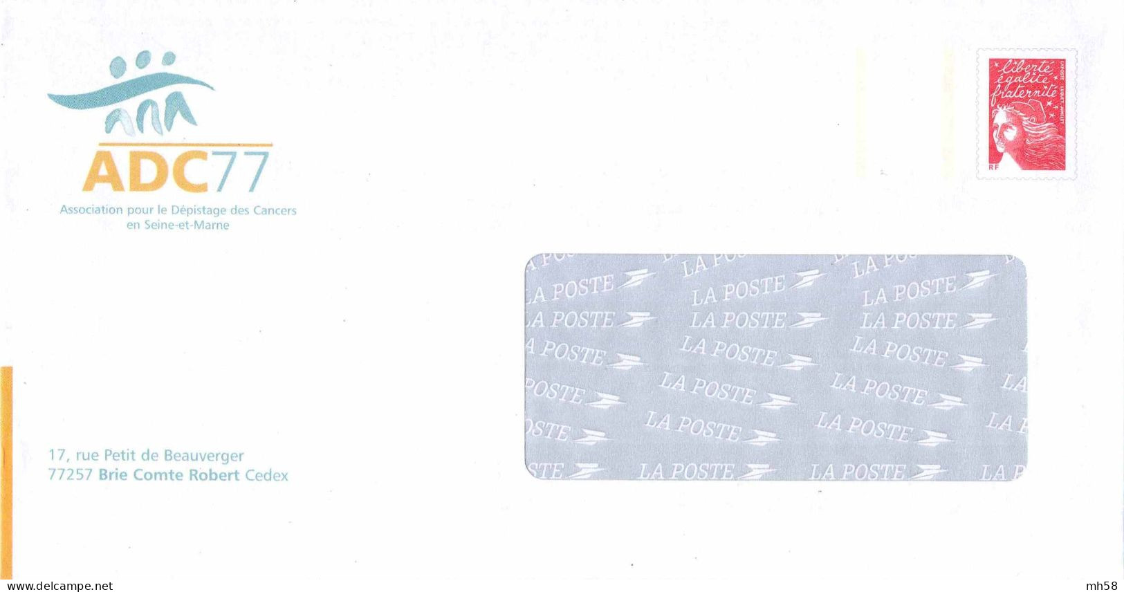 Entier FRANCE - PAP Enveloppe TSC ADC 77 Association Dépistage Cancer Neuf ** - TVP Luquet RF Rouge - Prêts-à-poster:Stamped On Demand & Semi-official Overprinting (1995-...)