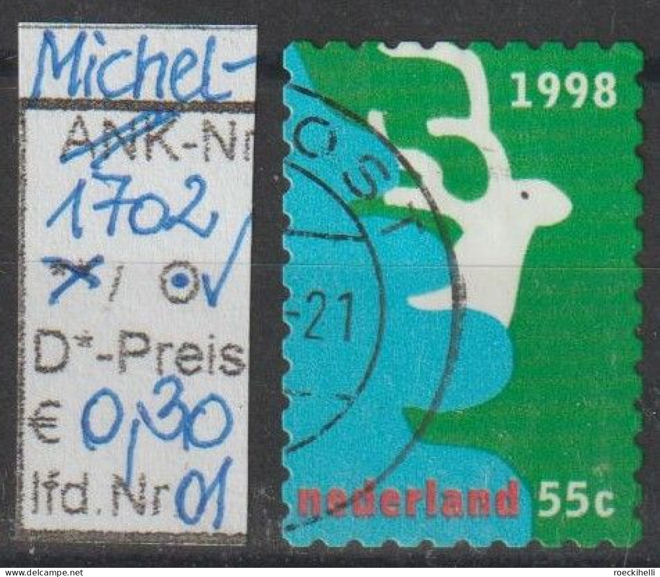 1998 - NIEDERLANDE - FM/DM "Dez.marken - Hirsch, Baum" 55 C Mehrf. - O  Gestempelt - S.Scan (1702o 01-02 Nl) - Gebraucht