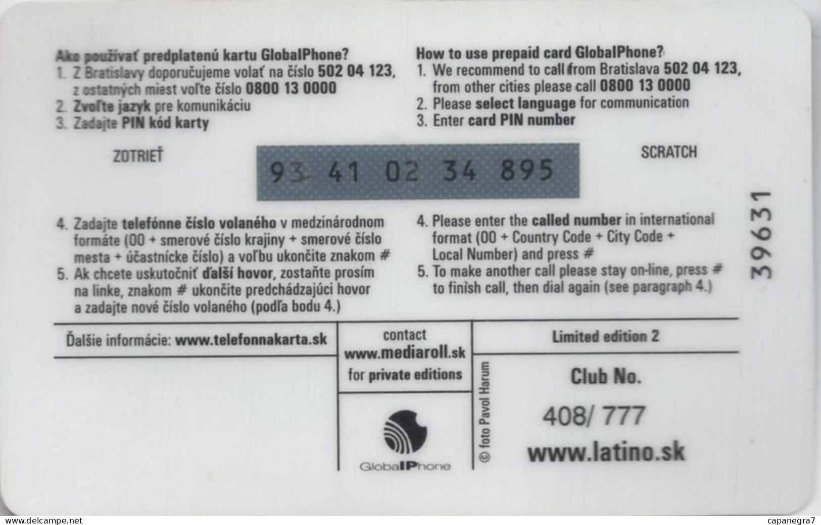 Latinosvwt, Remote Memory, Prepaid Calling Card, 395 Sk., 777 Pc., GlobalIPhone, Slovakia, Used - Slovaquie