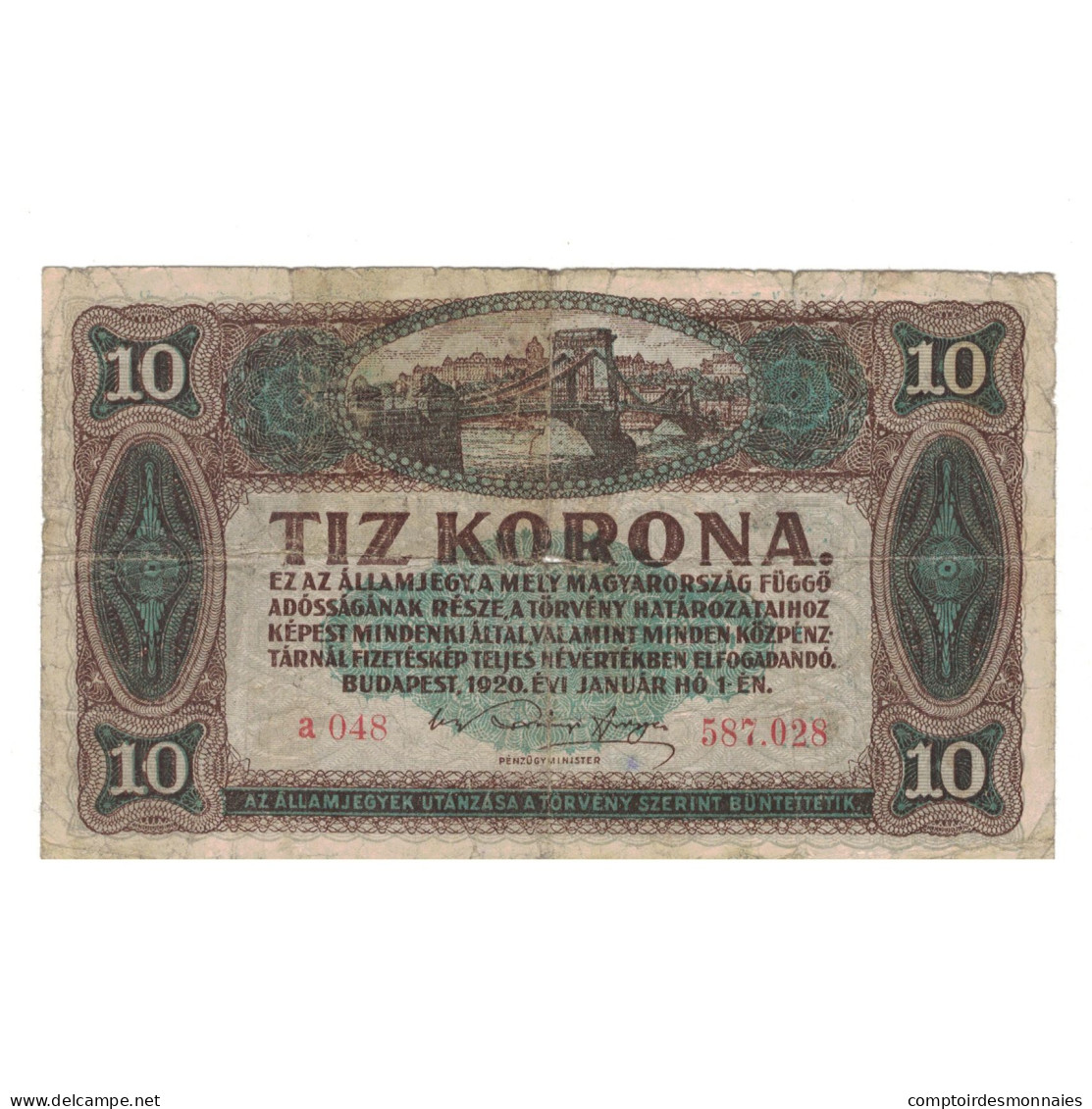 Billet, Hongrie, 10 Korona, 1920, 1920-01-01, KM:60, B - Hongarije