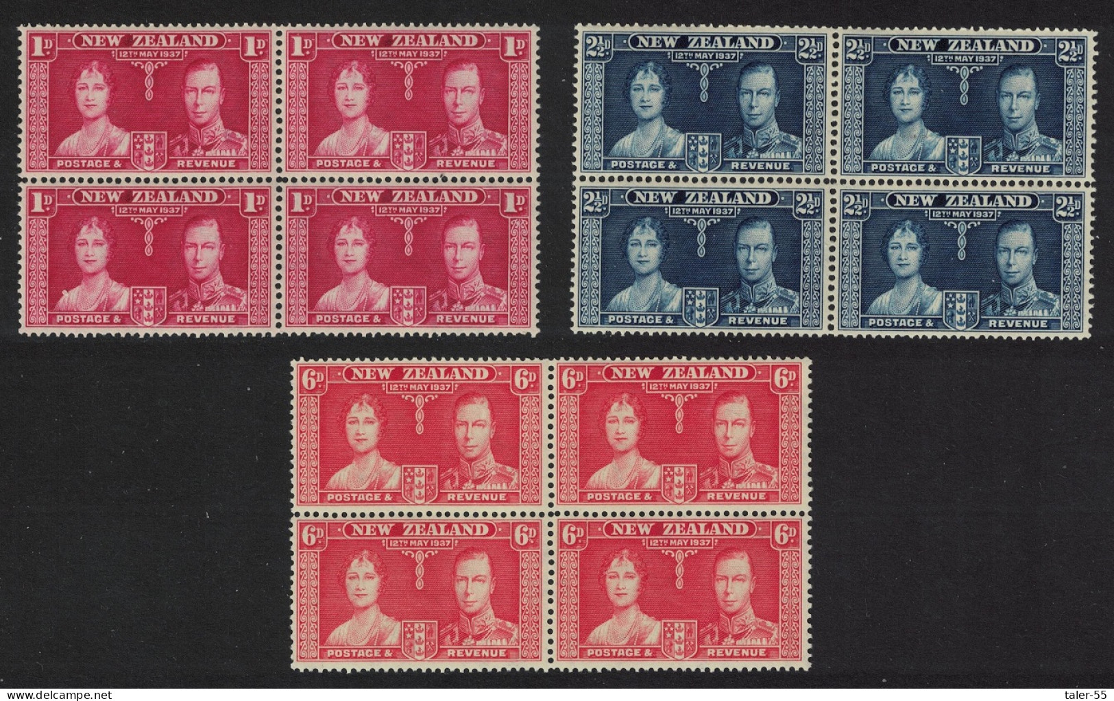 New Zealand George VI Coronation 3v Blocks Of 4 1937 MNH SG#599-601 - Unused Stamps