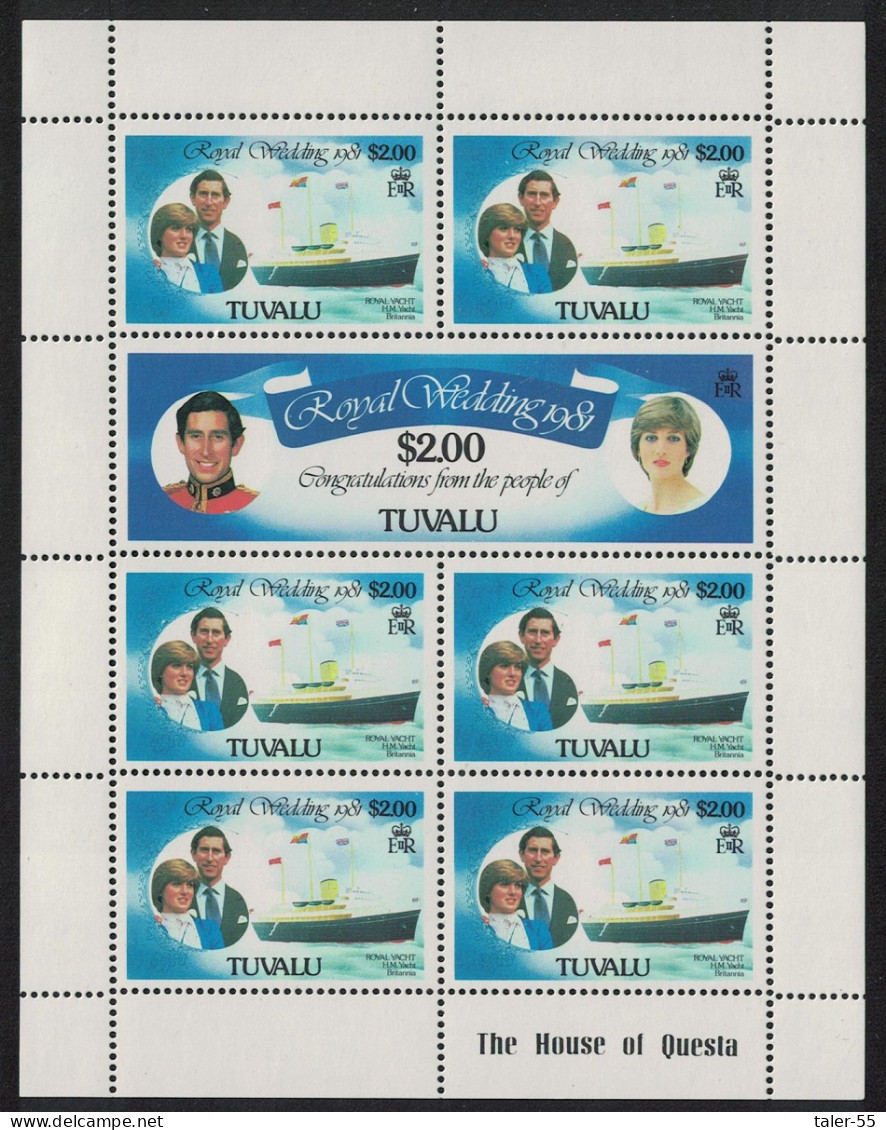 Tuvalu Royal Yachts Charles And Diana Royal Wedding $200 Sheetlet 1981 MNH SG#172a - Tuvalu