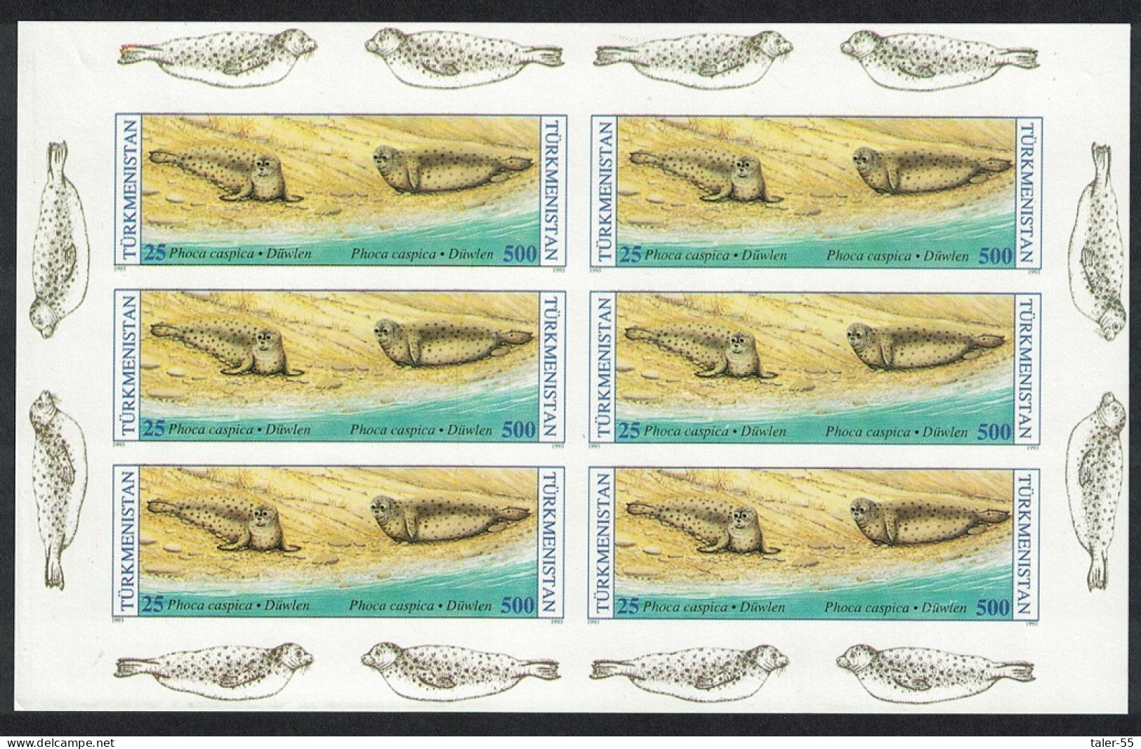 Turkmenistan WWF Caspian Seal 2v Stamps IMPERF SHEET RARR 1993 MNH SG#33+37 MI#30=34 Sc#35-38 - Turkmenistan