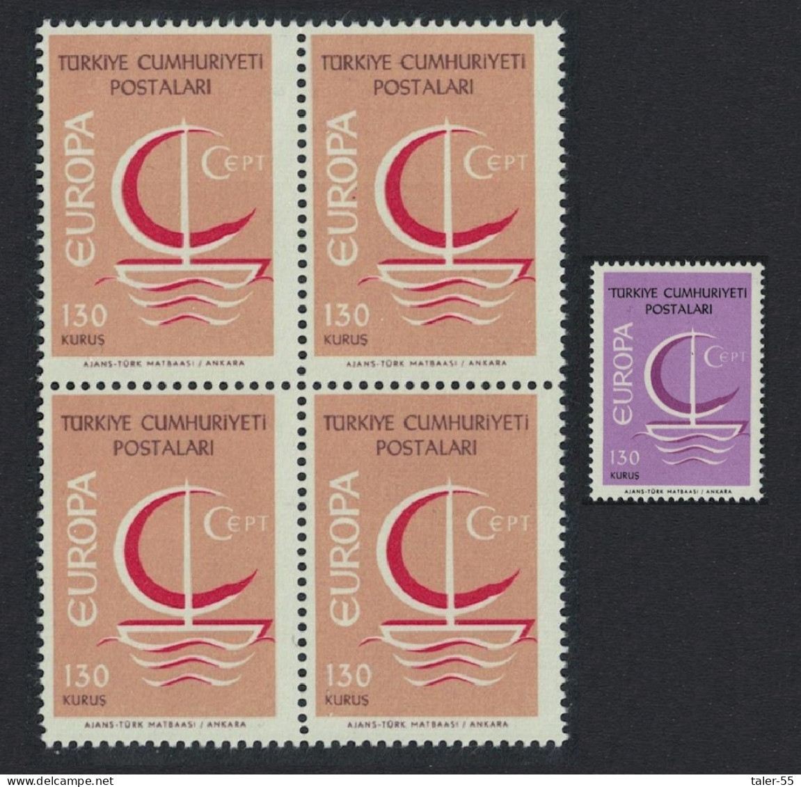 Turkey Europa CEPT 130 K Block Of 4 Unissued Colour RARR 1966 MNH SG#2162 MI#2019 Sc#1719 - Unused Stamps