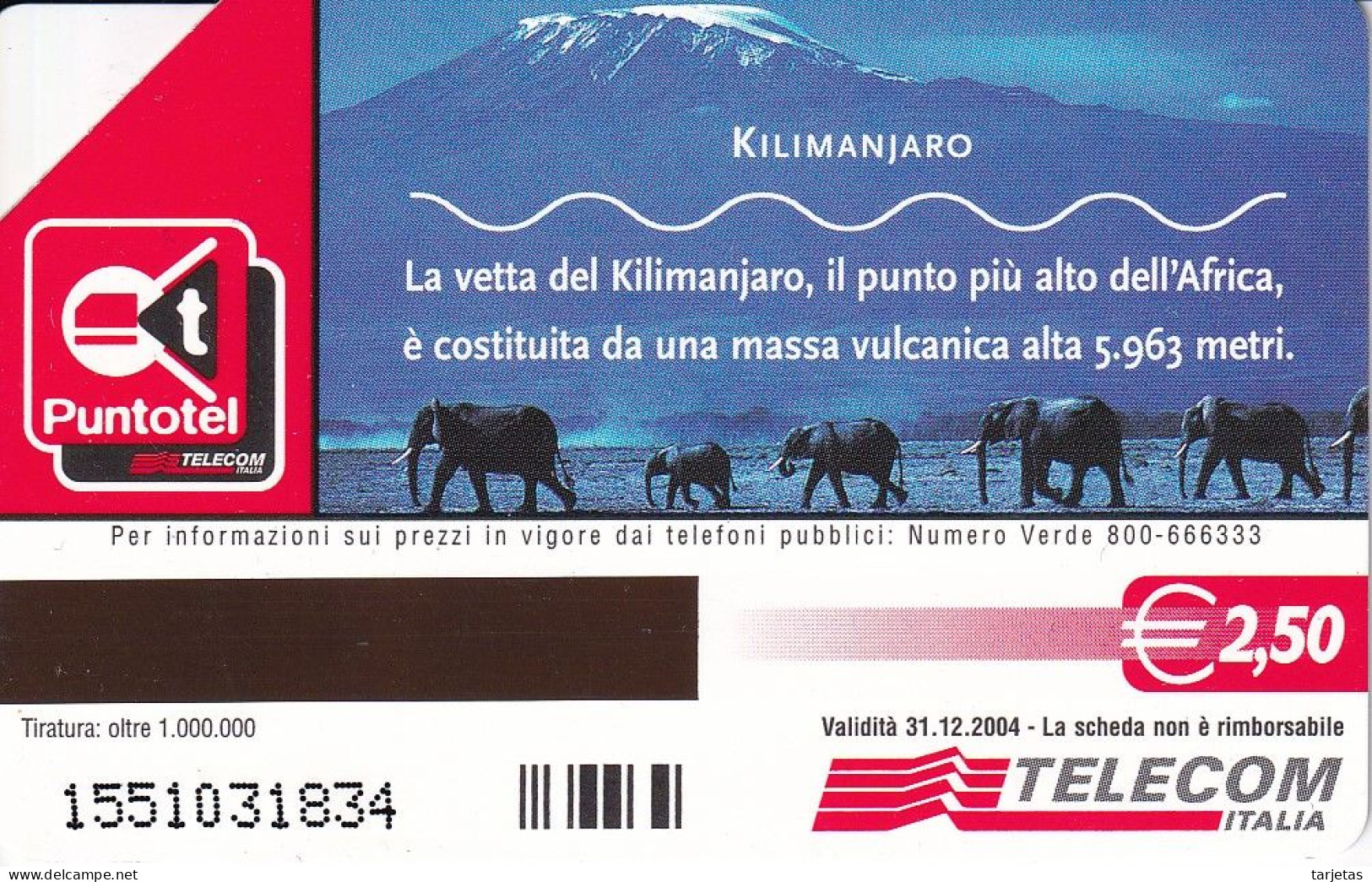 TARJETA DE ITALIA DE UN ELEFANTE (ELEPHANT) KILIMANJARO - Sonstige & Ohne Zuordnung