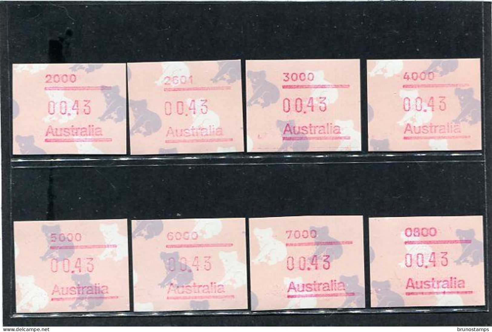 AUSTRALIA - 1990  43c  FRAMA  KOALAS  SET OF 8  POSTCODES  MINT NH - Timbres De Distributeurs [ATM]