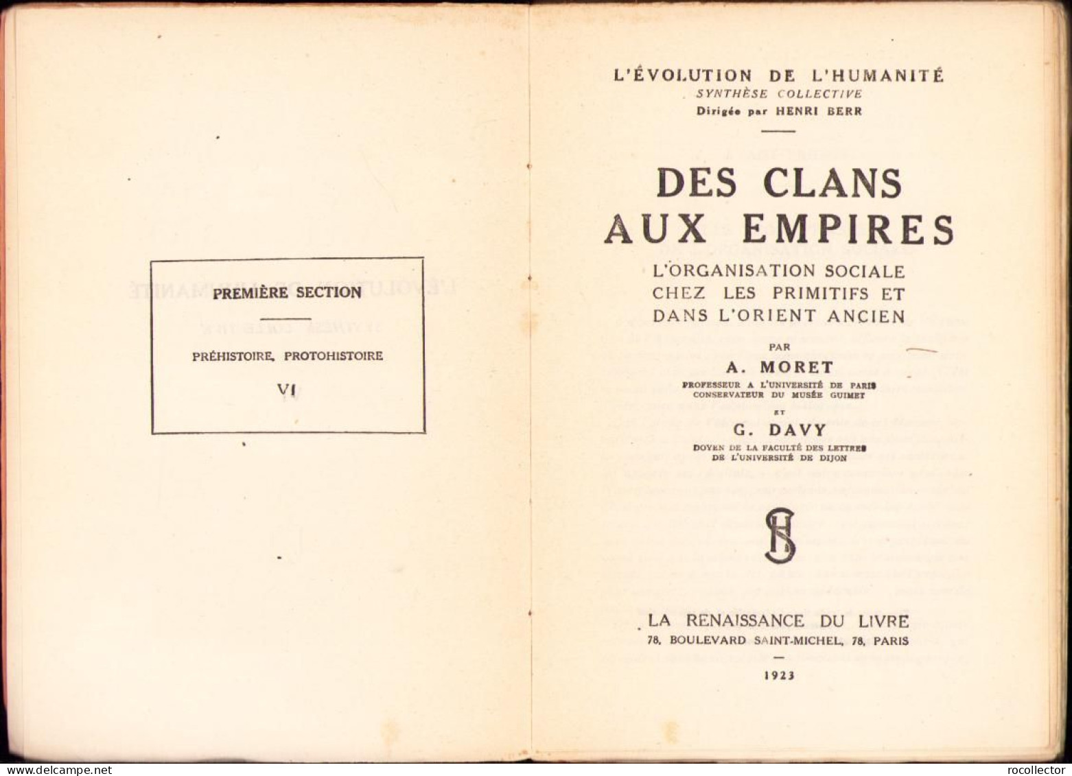 Des Clans Aux Empires. L’organisation Sociale Chez Les Primitifs Et Dans L’Orient Anciene 1923 C1913 - Livres Anciens