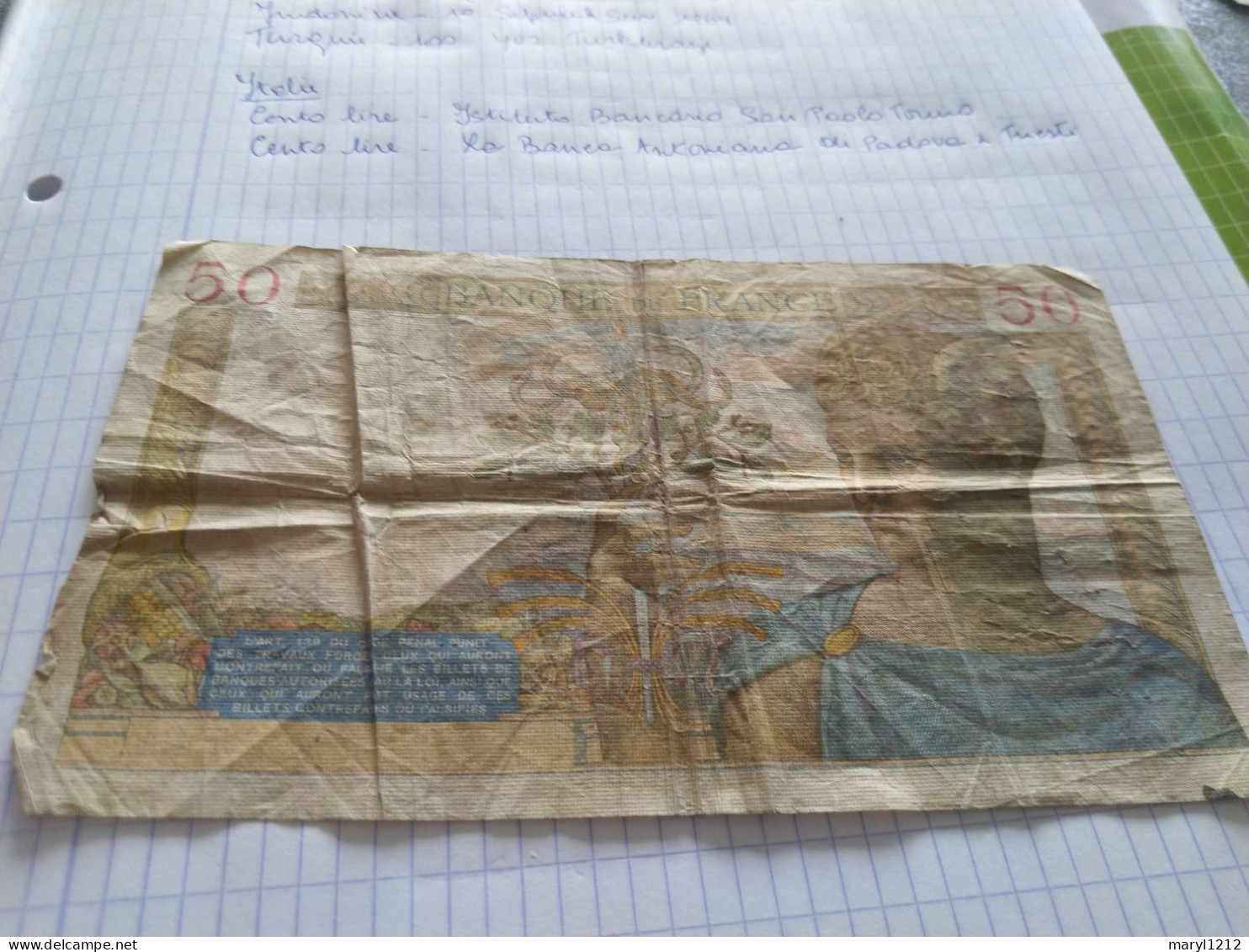 2 Billets De 50 Francs - Banque De France 1937 - 50 F 1934-1940 ''Cérès''
