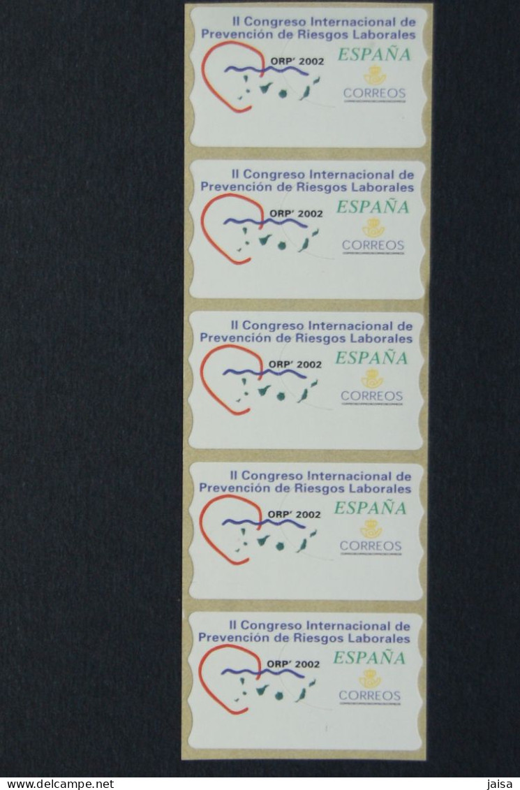 ESPAÑA. Etiquetas Postal ATMs. II CONGR.INTERN. RIESGOS LABORALES. TIRA DE CINCO ETIQUETAS NUEVAS. - Franking Machines (EMA)