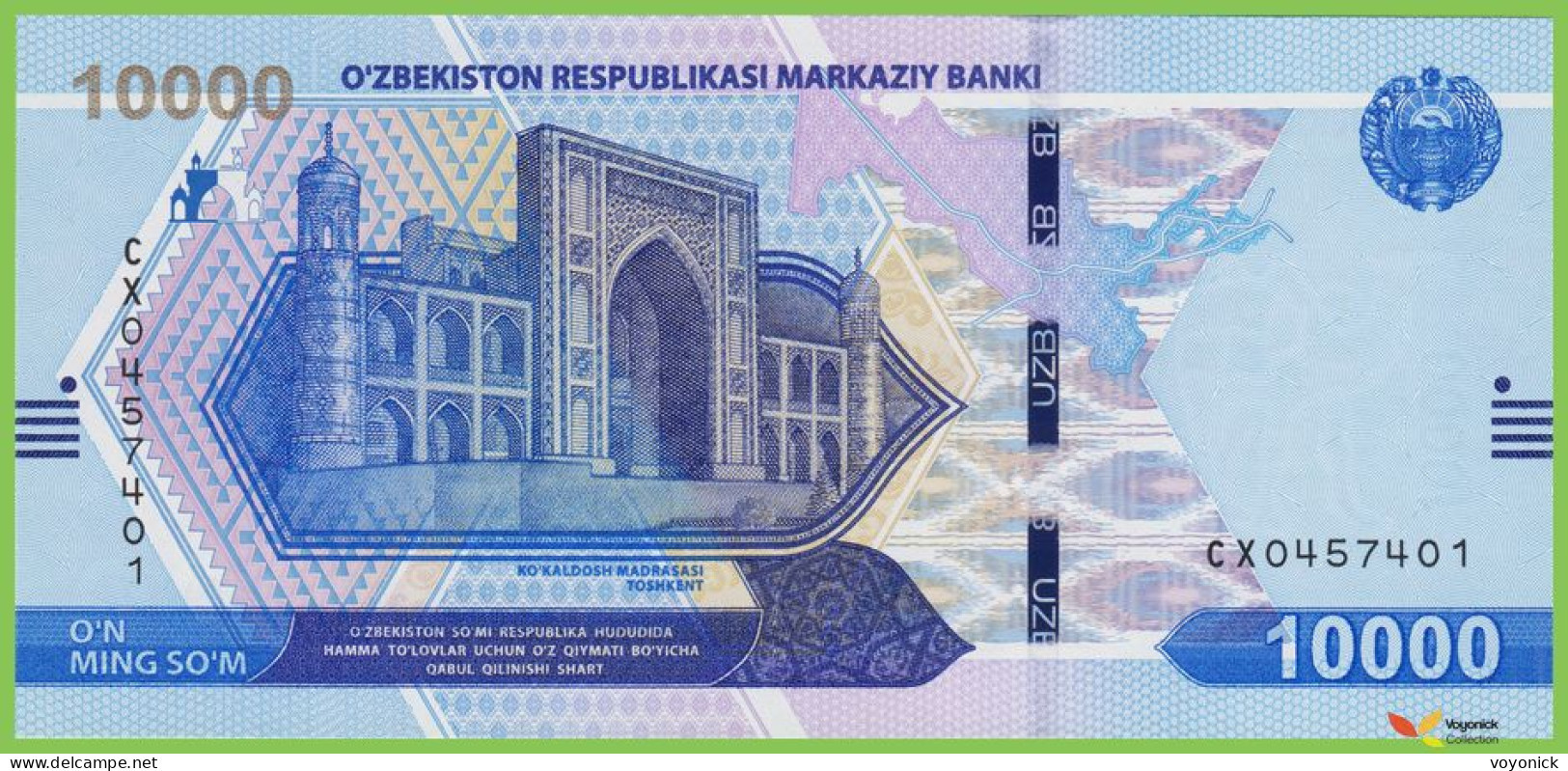 Voyo UZBEKISTAN 10000 So’m 2021 P89 B219a CX UNC Great Silk Road - Uzbekistan