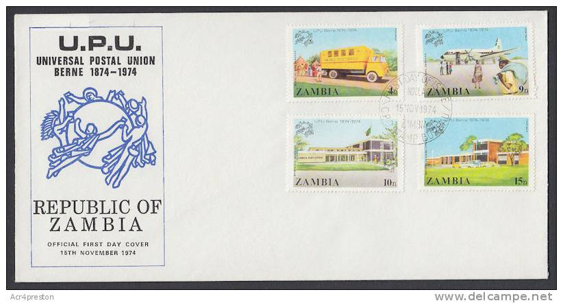 Zm0218f ZAMBIA 1974, SG 218-21  Centenary Universal Postal Union (UPU)  FDC - Zambia (1965-...)