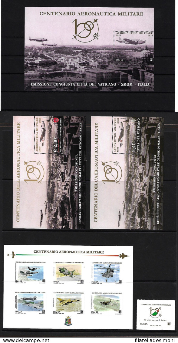 2023 Italia - Vaticano - Smom "Centenario Aeronautica Militare" - 4 Foglietti + 1 Singolo - Nuovi, MNH** - Blocks & Sheetlets