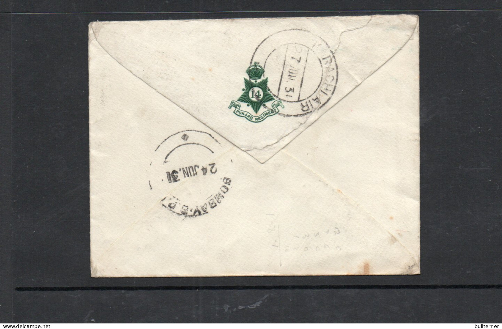 INDIA - 1931 - GARDINER BAZAAR, KARACHI  AIRMAIL COVER TO PEVENSEY, SUSSEX WITH BACKSTAMP - 1911-35 Roi Georges V