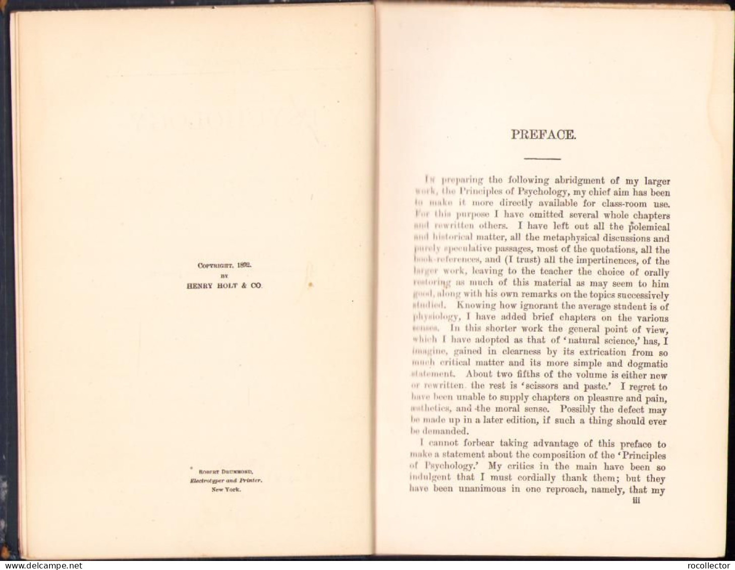 Text Book Of Psychology By William James, 1892, London C1651 - Livres Anciens