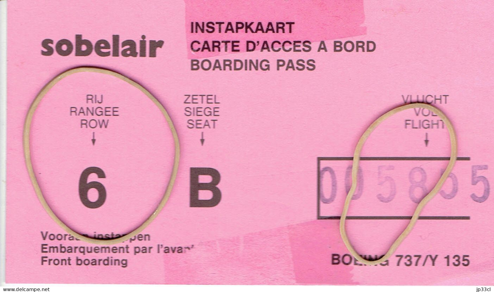 Ancienne Carte D'accès à Bord D'un Boeing 737 De La Sobelair (Sabena) - Europe