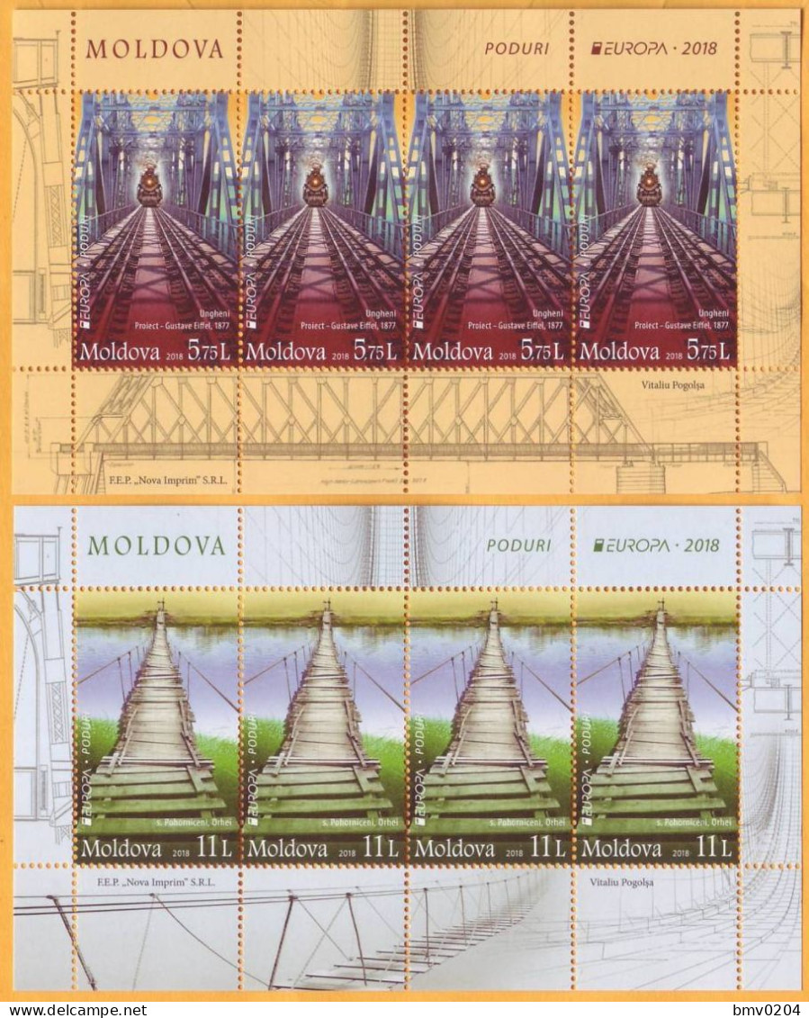 2018 Moldova Moldavie  H-Blatt (II) Europa Cept Railway, Railway Bridge, Train, Gustave Eiffel, Train, Wooden Bridge - 2018