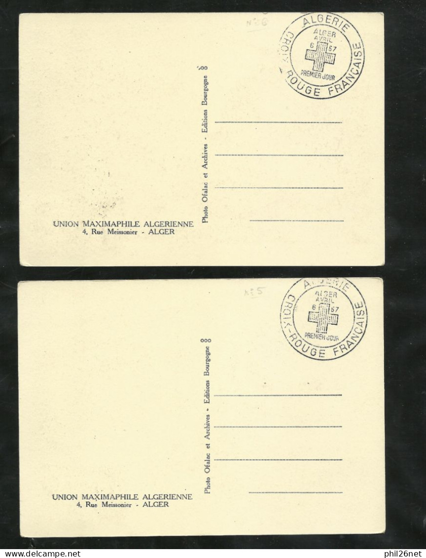 Algérie FDC  Cartes Maximum  Premier Jour Croix Rouge  Alger Le 06/04/1957  N°343 Et 344   B/ TB Voir Scans Soldé ! ! ! - FDC