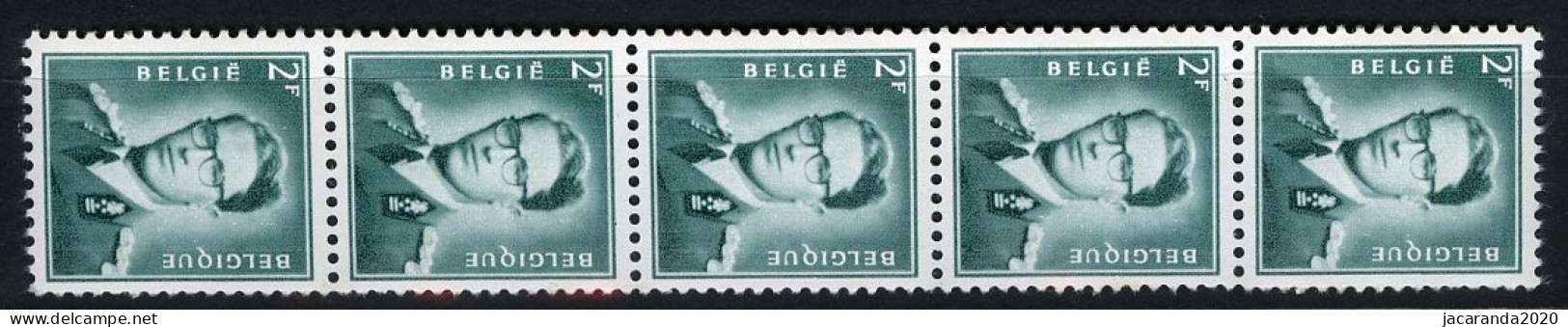 België R38 - Koning Boudewijn - 2F Blauwgroen - Vert-bleu - Strook Van 5 Met Nummer - Bande De 5 Avec Numéro - Coil Stamps