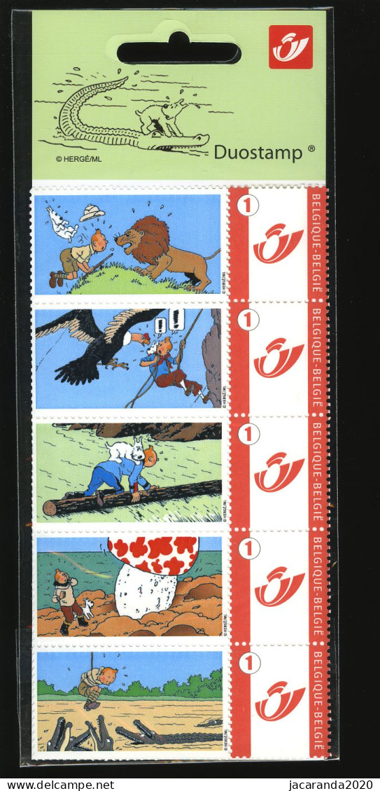 België 3700 - Duostamp - Strips - BD - Comics - Kuifje - Tintin - Tim - Struppi - Hergé - Strook Van 5 - Sous Blister - Mint