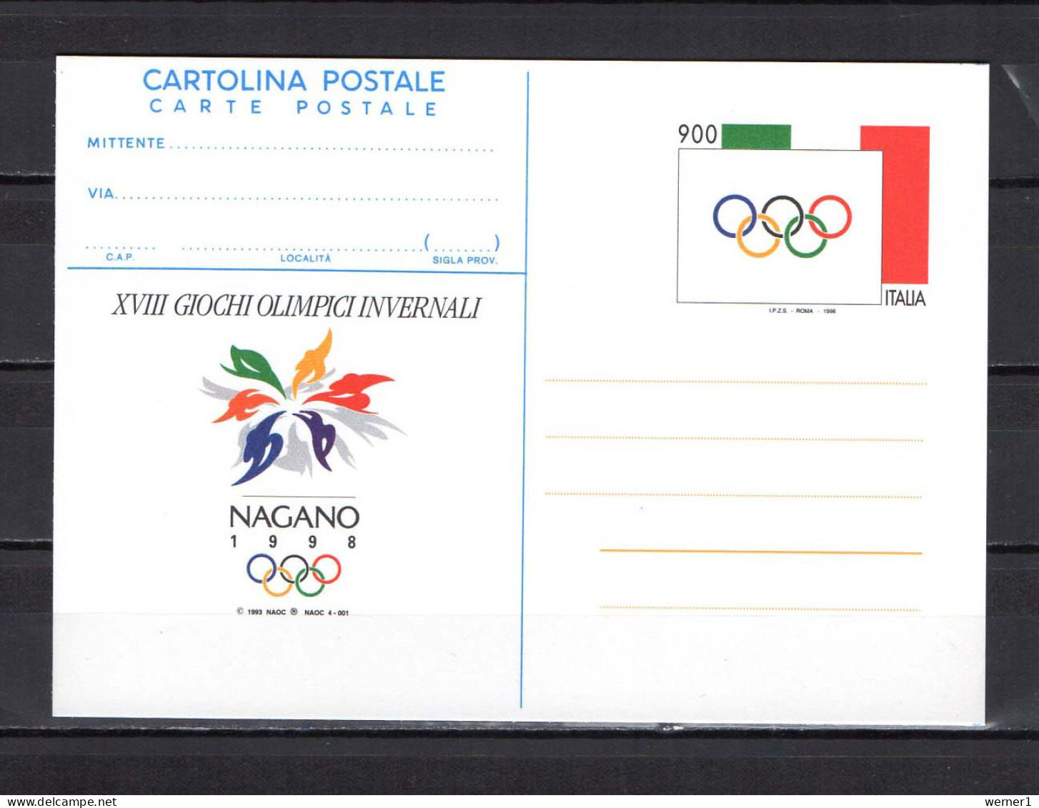 Italy 1998 Olympic Games Nagano Commemorative Postcard - Invierno 1998: Nagano