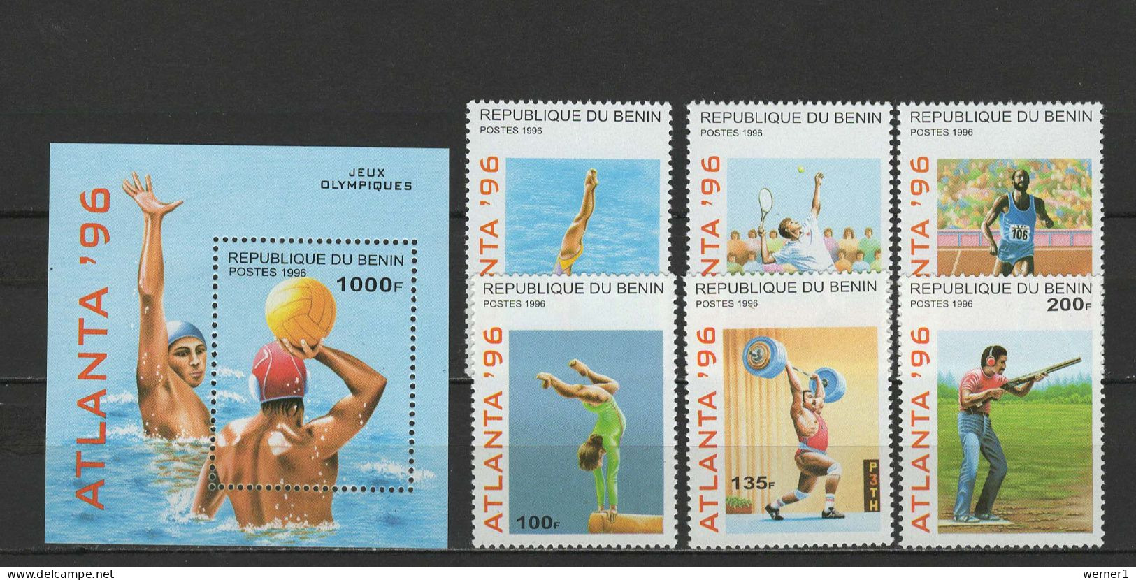 Benin 1996 Olympic Games Atlanta, Tennis, Waterball, Weightlifting Etc. Set Of 6 + S/s MNH - Verano 1996: Atlanta