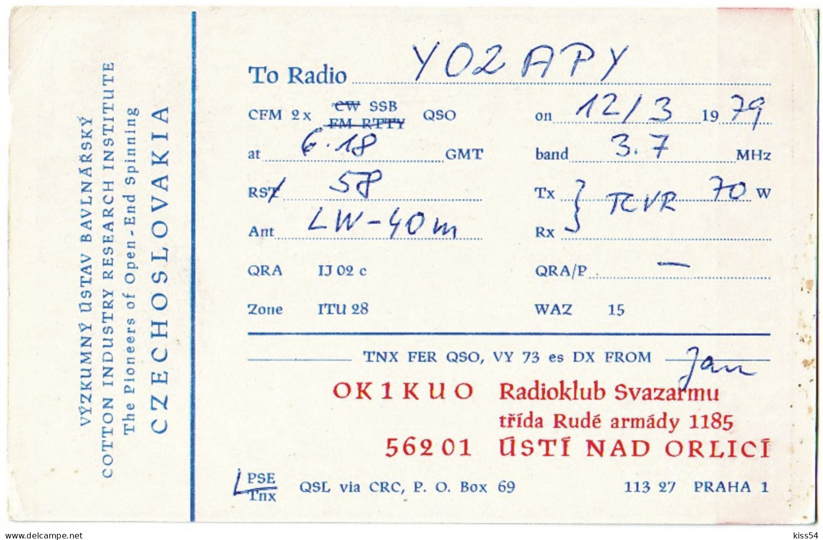 Q 33 - 228-a CZECHOSLOVAKIA - 1979 - Radio Amatoriale