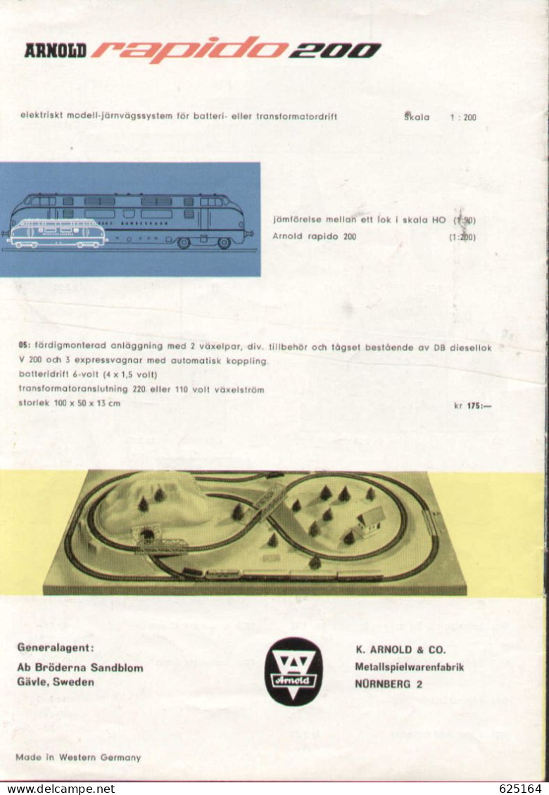 Catalogue ARNOLD RAPIDO 200 1961 N 1:160 Modelljärnväg Schwedische Ausgabe - En Suédois - Ohne Zuordnung