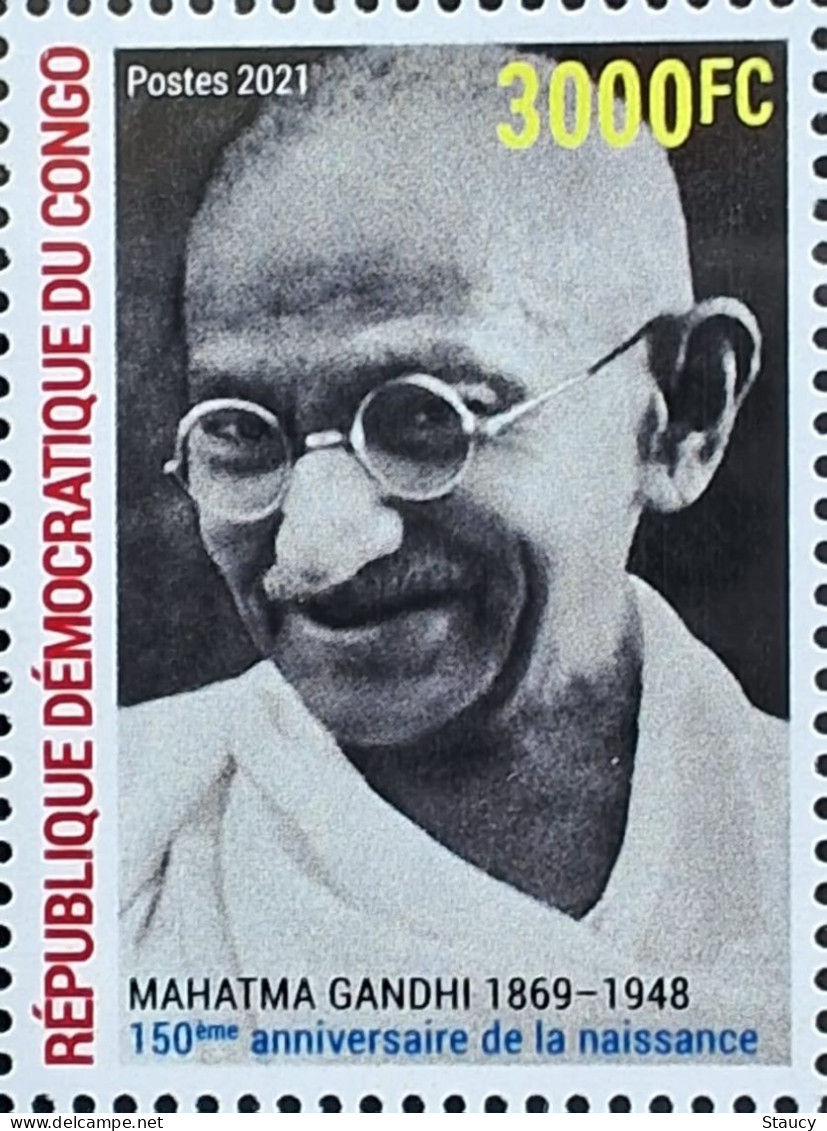 CONGO 2021 Error 3000cf "Yellow Colour Value Omitted" 150th Birth Of Mahatma Gandhi Very Nice Error Found As Per Pic - Mahatma Gandhi