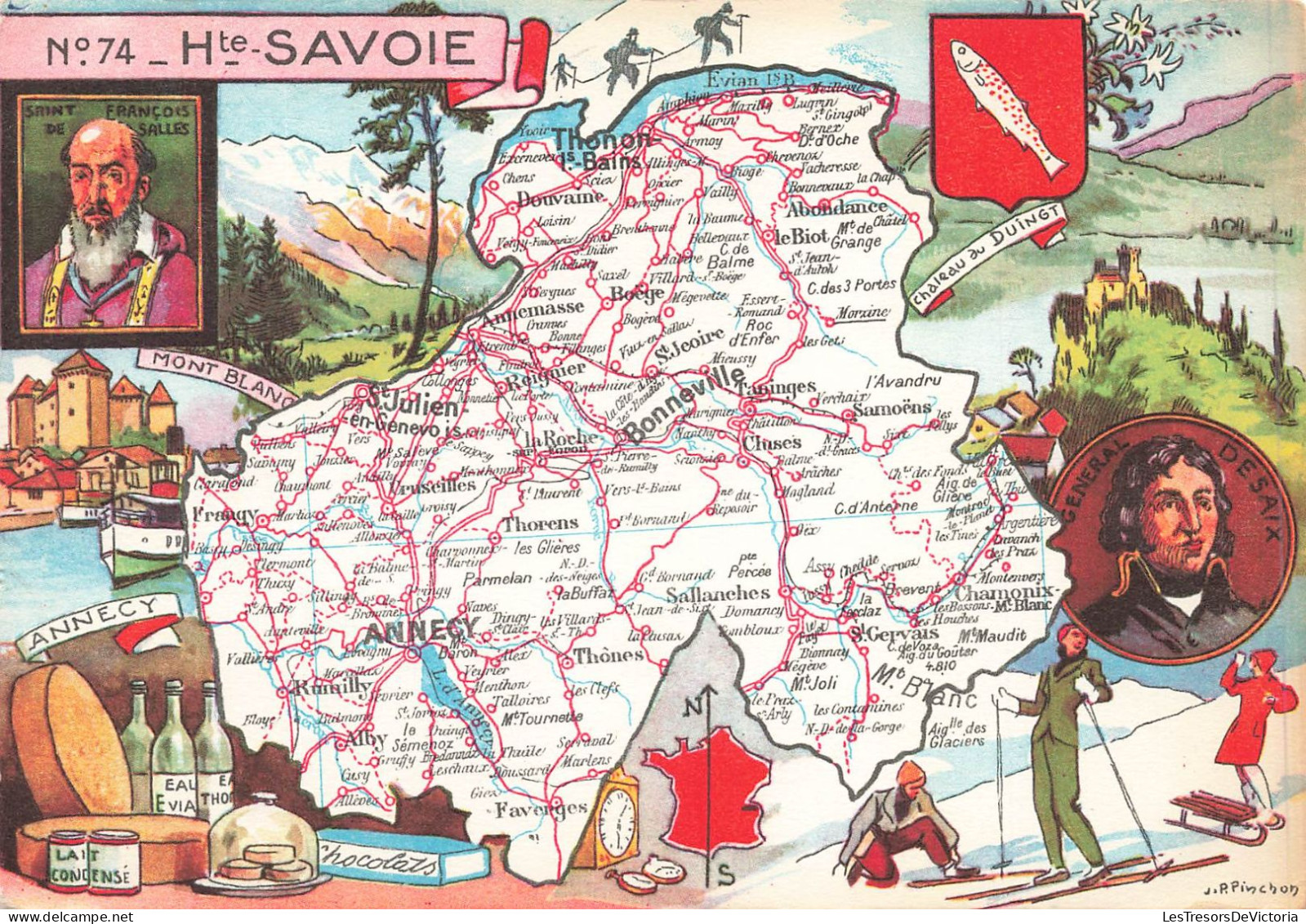 CARTES GÉOGRAPHIQUES - Haute Savoie - Célébrités - Monuments - Sports - Colorisé - Carte Postale - Maps