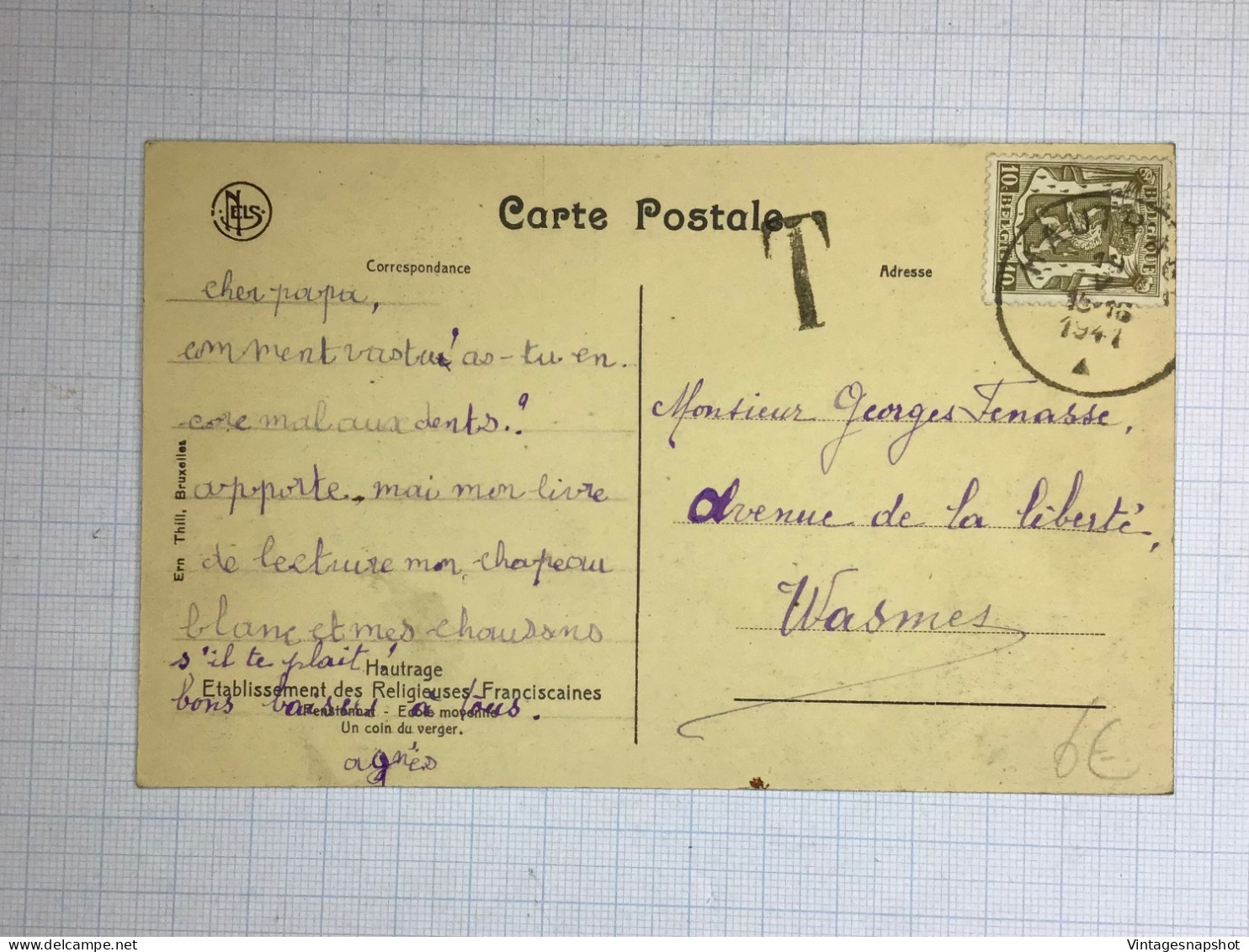 HAUTRAGE Pensionnat Des Religieuses Franciscaines Un Coin Du Verger CP Postée En 1941 - Boussu