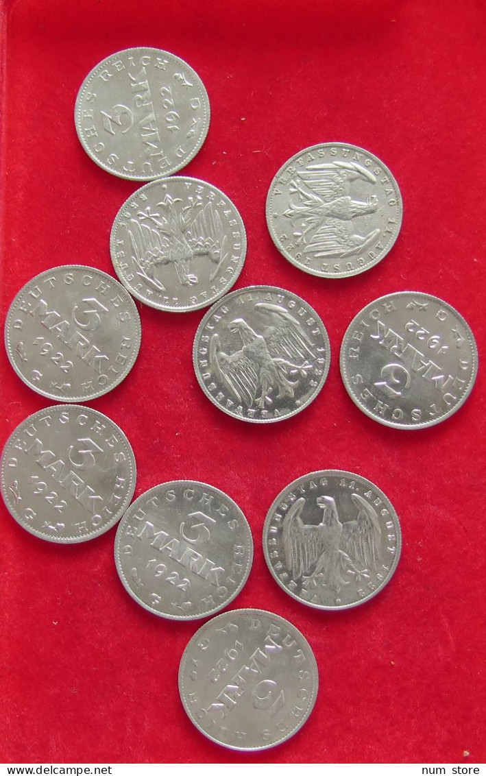 COLLECTION LOT GERMANY WEIMAR 3 MARK 10PC 21G #xx40 1124 - Colecciones