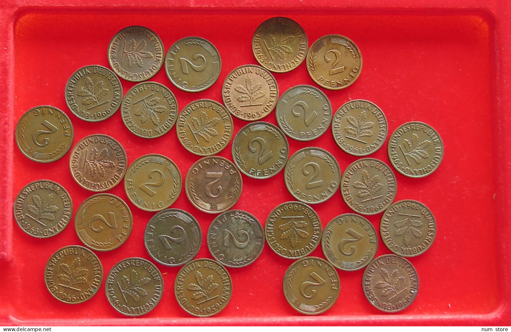 COLLECTION LOT GERMANY BRD 2 PFENNIG UP TO 1968 30PC 100G #xx40 1277 - Collections