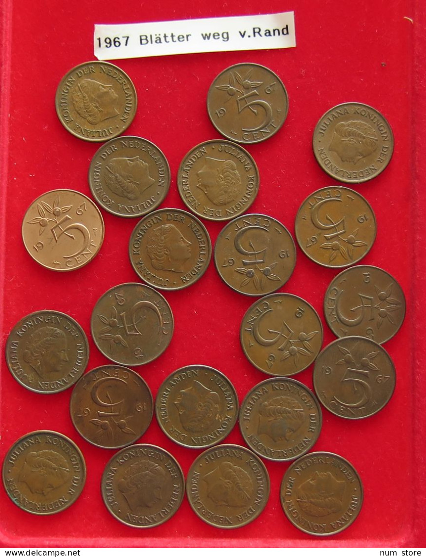 COLLECTION LOT NETHERLANDS 5 CENTS 1967 Leaves Far From Rim 21PC 74G #xx40 1774 - Verzamelingen