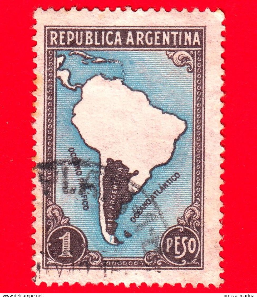 ARGENTINA - Usato - 1945 - Mappa Del Sud America Senza Confini - 1 - Used Stamps