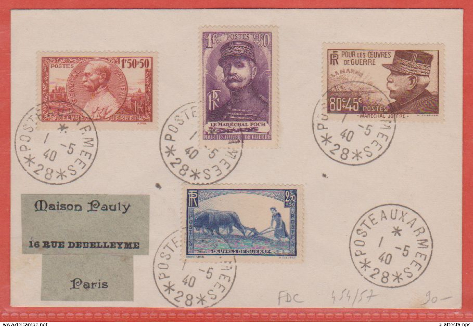 FRANCE N° 454/57 OEUVRES DE GUERRE FDC DE 1940 DE PARIS - ....-1949