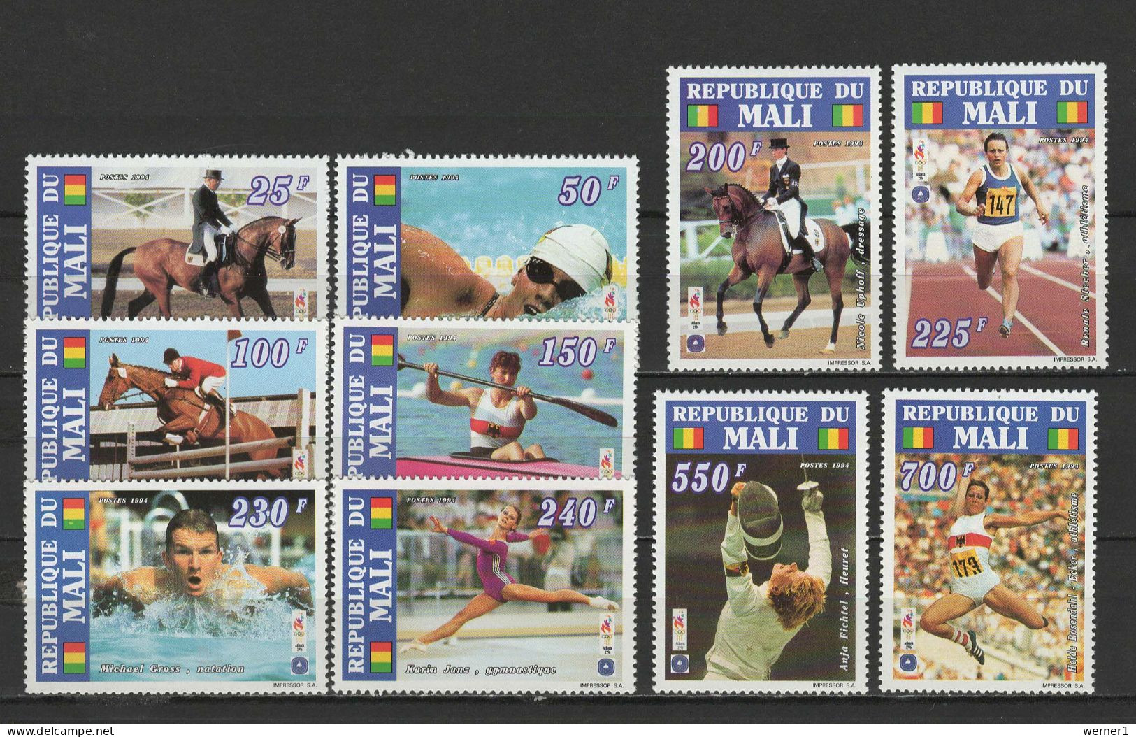 Mali 1995 Olympic Games Atlanta, Equestrian, Swimming, Fencing Etc. Set Of 10 MNH - Verano 1996: Atlanta