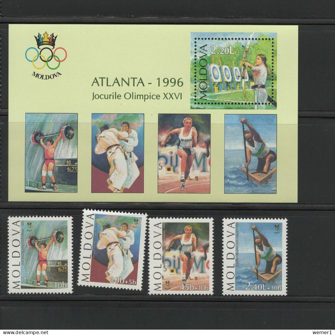 Moldova 1996 Olympic Games Atlanta, Archery, Judo, Weightlifting Etc. Set Of 4 + S/s MNH - Verano 1996: Atlanta