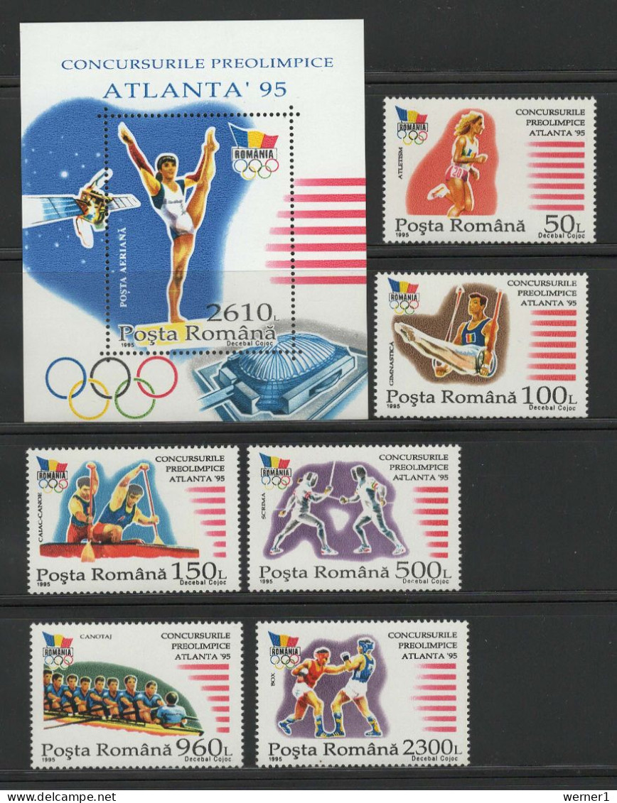 Romania 1995 Olympic Games Atlanta, Space, Gymnastics, Rowing, Fencing Etc. Set Of 6 + S/s MNH - Verano 1996: Atlanta