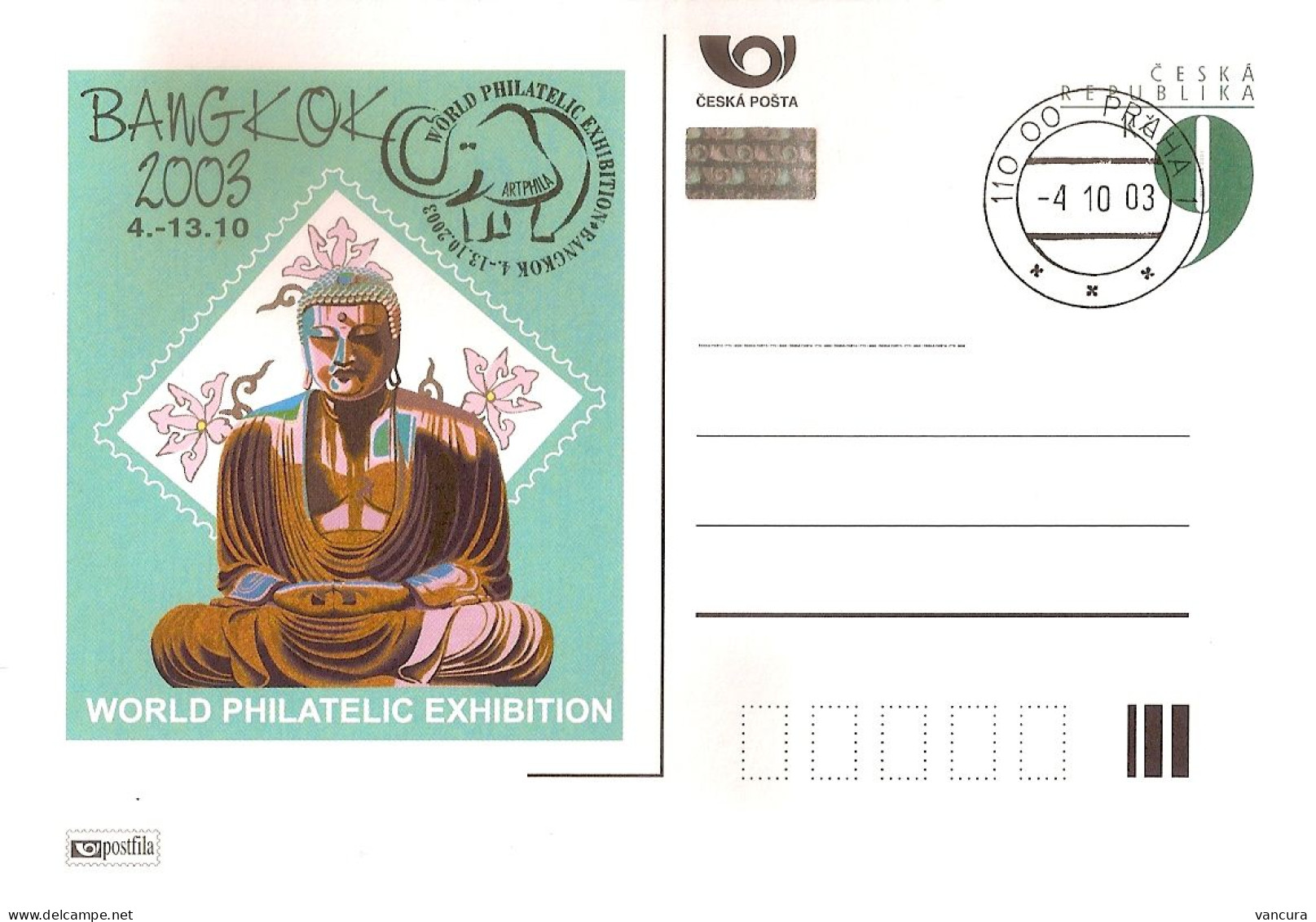 CDV A 92 Czech Republic Bangkog Stamp Exhibition Buddha 2003 NOTICE THE POOR SCAN, BUT THE CARD IS O.K. - Postkaarten