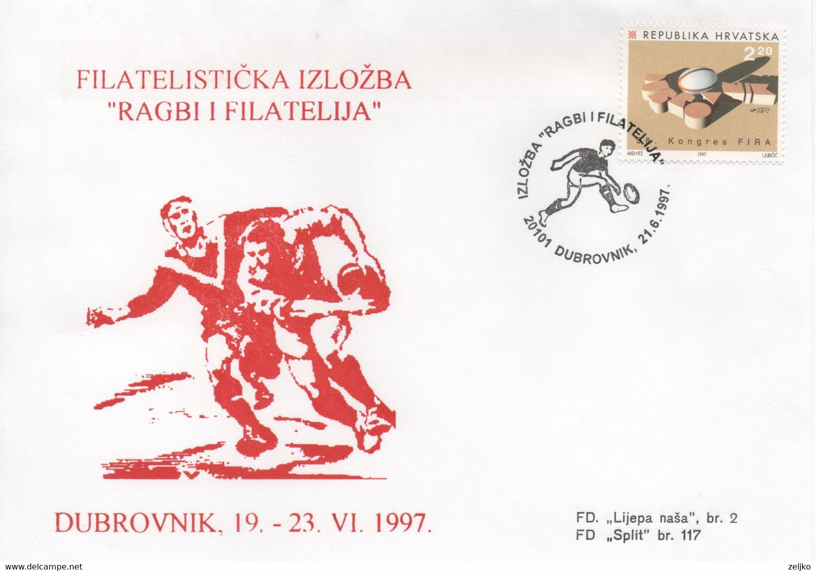 Croatia, Rugby, Stamp Exhibition At The Occasion Of 58th FIRA Congress Dubrovnik 1997, Special Cancel On Special Cover - Rugby