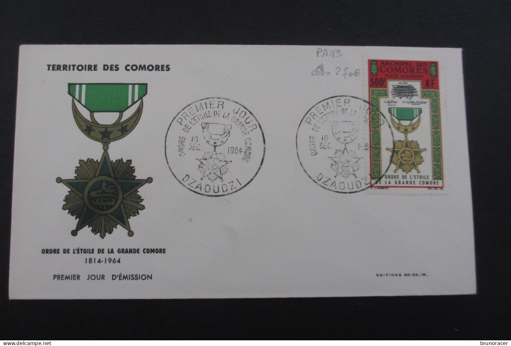 COMORES FDC POSTE AERIENNE N°13 TB COTE 25 EUROS VOIR SCANS - Lettres & Documents