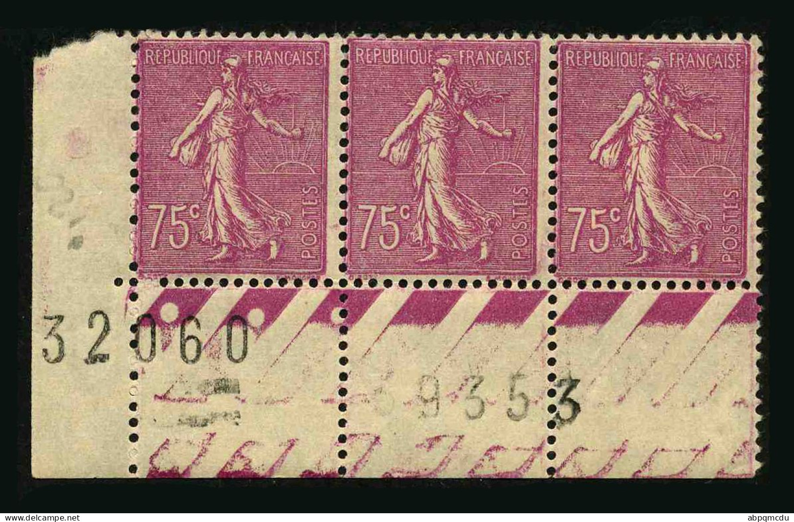 FRANCE - YT 202  Type I - BANDE DE 3 TIMBRES PROVENANT D'UNE FEUILLE DE REMPLACEMENT - Neufs