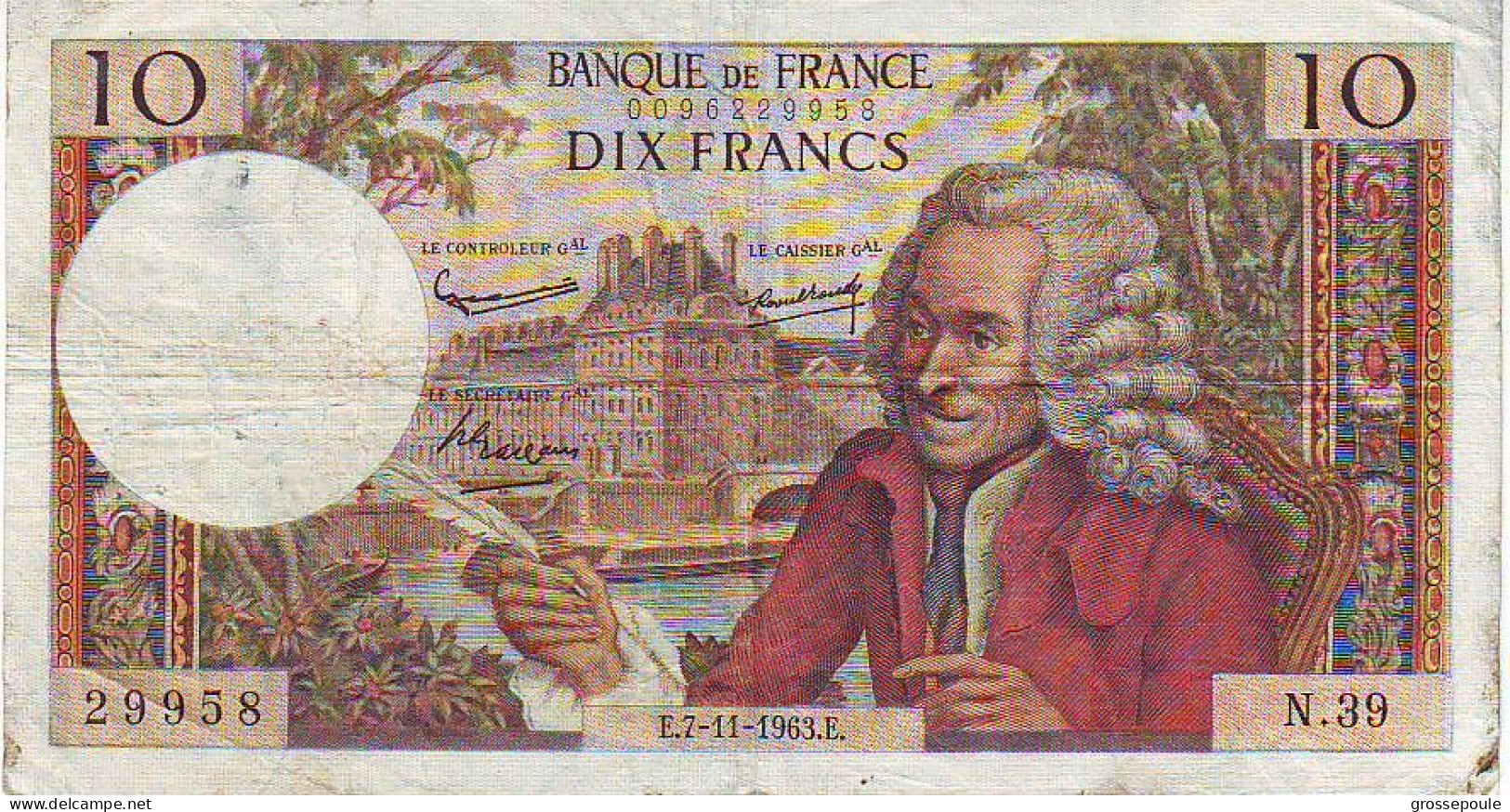 Billet 10 Francs VOLTAIRE - Du 7 Novembre 1963 -  état 6/10 - 10 F 1963-1973 ''Voltaire''