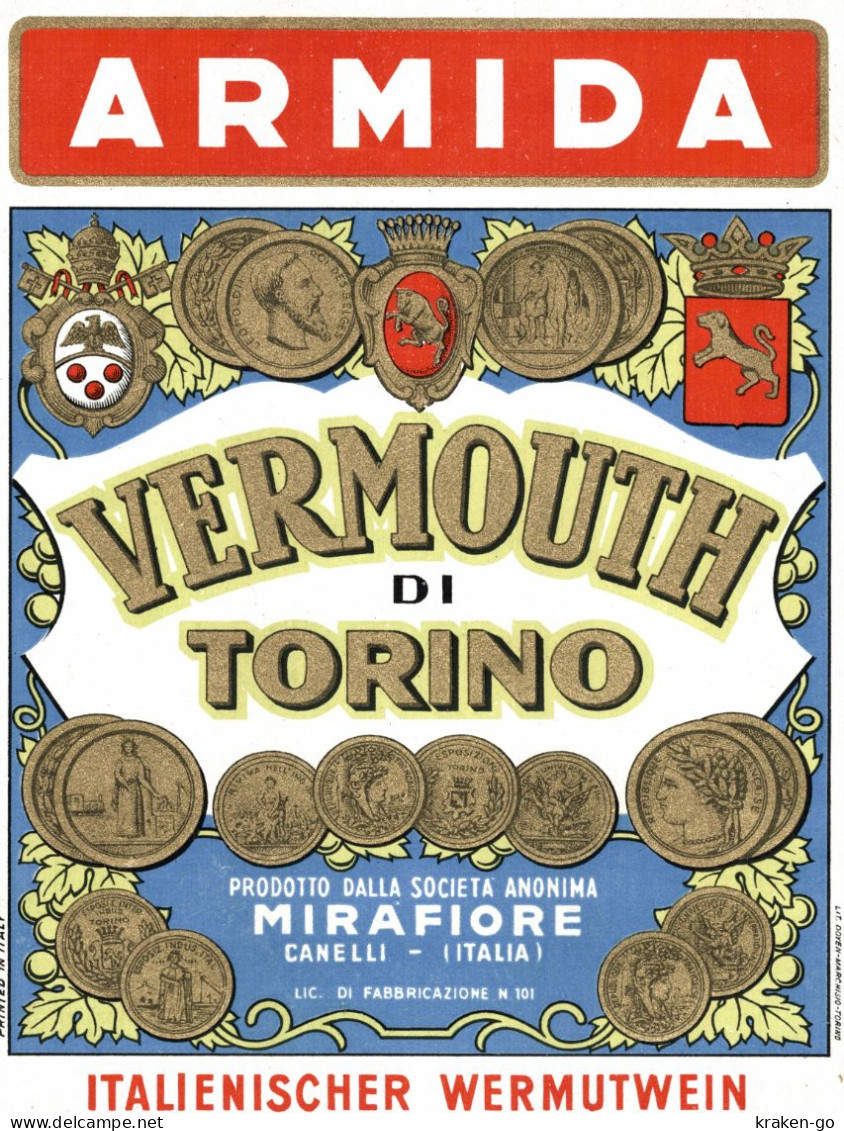 CANELLI, Asti - ETICHETTA D'EPOCA VERMOUTH MIRAFIORE ARMIDA - #005 - Alcohols & Spirits