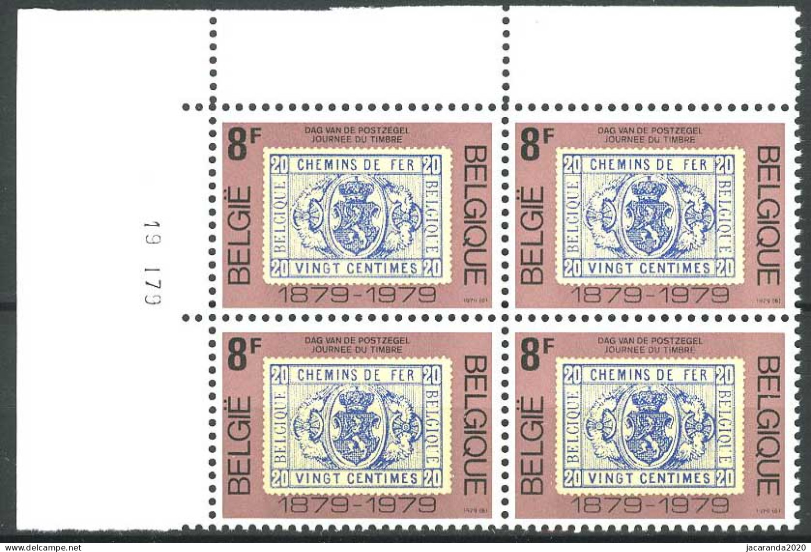 België 1929 - Dag Van De Postzegel - Blok Van 4 - 19 1 79 - Coins Datés
