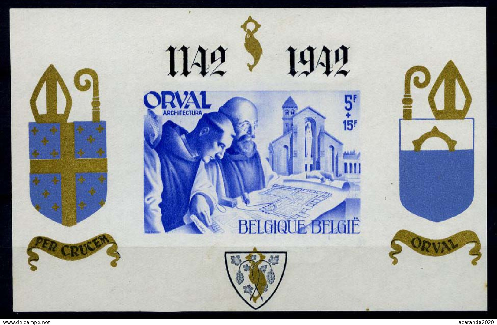 België BL21A * - Orval - Gotisch - Blauw - Ongetand - Zegel = ** - 1924-1960